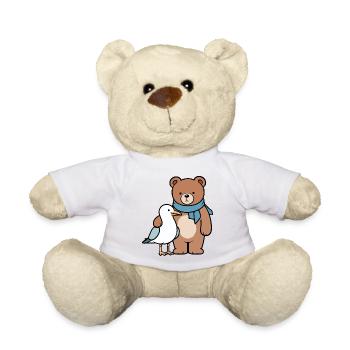 Cute Bear and Bird Design - Teddy Bear - white - Front