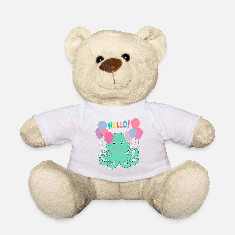 Octopus With Balloons Says Hello - Sea Fun - Teddy Bear - white