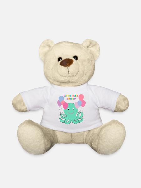 Pieuvre avec des ballons dit bonjour - Sea Fun - Nounours - blanc