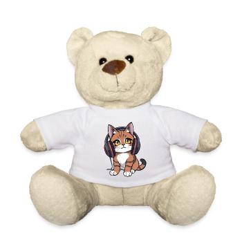 Katze mit Kopfhörer - Teddy - Weiß - Vorne
