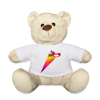 Colorful school cone with red ribbon - Teddy Bear - white - Front