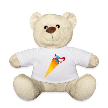Colorful school cone with red ribbon - Teddy Bear - white - Front