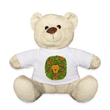 Retro Leo Löwe mit 70er Jahre Blumen - Teddy - Weiß - Vorne