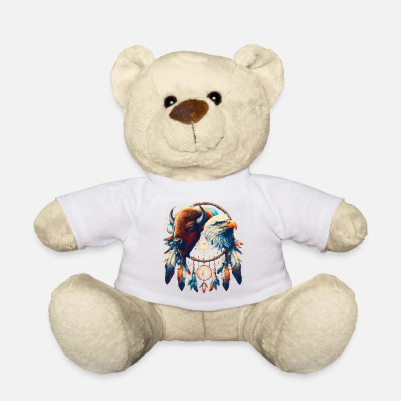 Falcon and Ethereal Buffalo Mandala - Teddy Bear - white