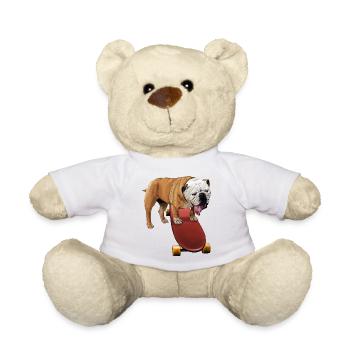 Playful bulldog on skateboard - Teddy Bear - white - Front