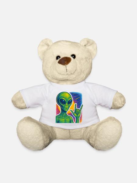 Galaktische Alien-Rock-Hand-Illustration - Teddy - Weiß