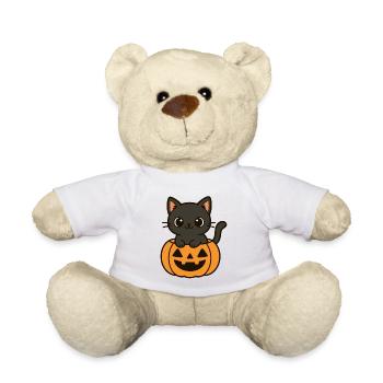 Halloween Cat Pumpkin Black Cat Cute - Teddy Bear - white - Front