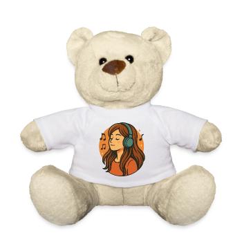 Girl Listening to Relaxed Music with Headphones - Teddy Bear - white - Front