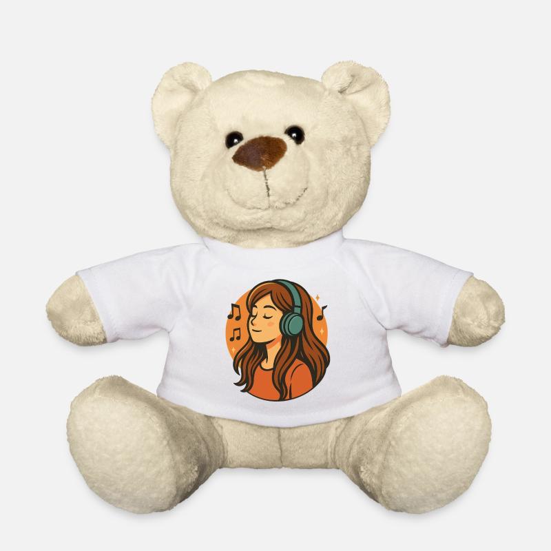 Mädchen hört entspannte Musik mit Kopfhörern - Teddy - Weiß