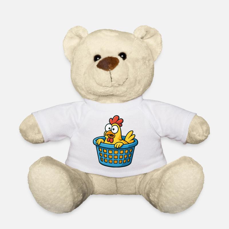 Verspielter Hühner-Karton Druck - Teddy - Weiß