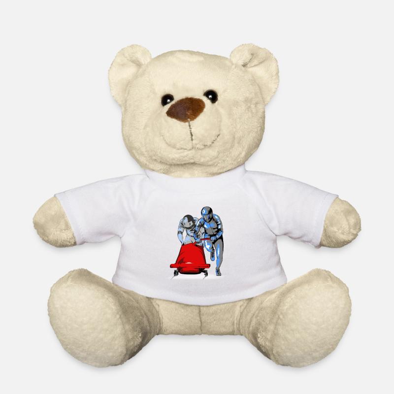 Bobfahrer beim Anschieben am Start - Teddy - Weiß