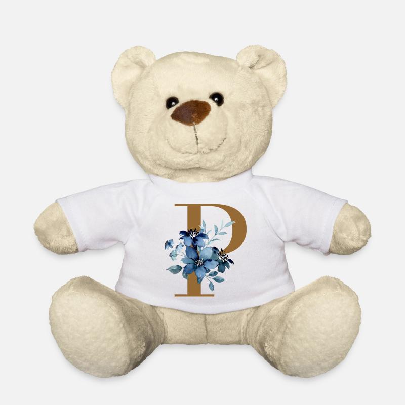 Florales P – Goldener Buchstabe mit Blüten - Teddy - Weiß