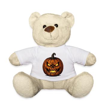 Grusel Kürbis Halloween Motiv Shirt - Teddy - Weiß - Vorne