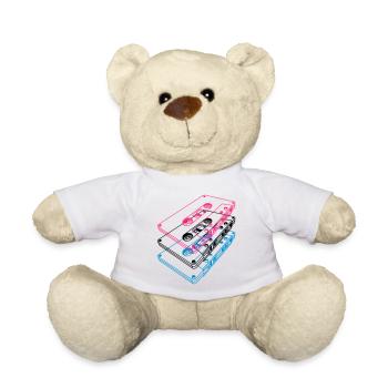 Kassetten 3D – Retro Mixtape Vintage Perspektive - Teddy - Weiß - Vorne
