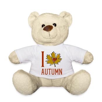 Autumn Leaf Heart Motif - Teddy Bear - white - Front