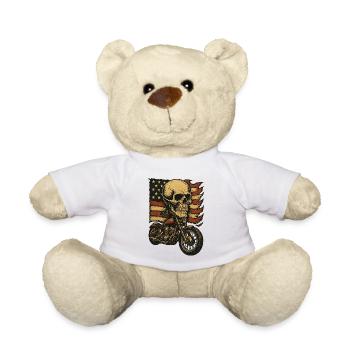 Moto skeleton devant le drapeau américain - Nounours - blanc - Devant