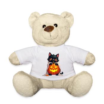 Chat d’Halloween avec citrouille d’Halloween - Nounours - blanc - Devant