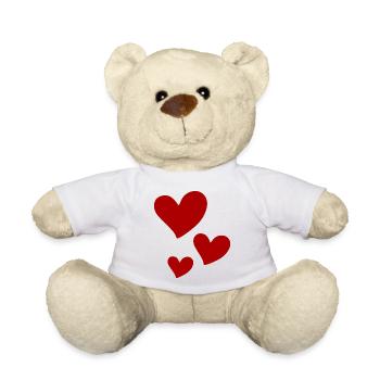Red Hearts Trio Print - Teddy Bear - white - Front