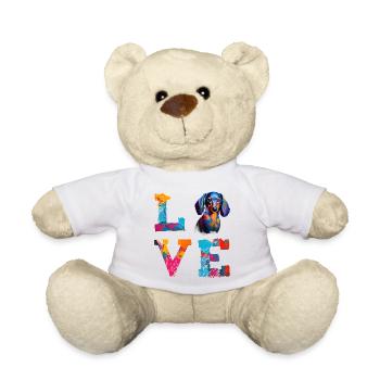 Watercolor Dachshund Love Dog Art – Weiner Dog Dad - Teddy Bear - white - Front