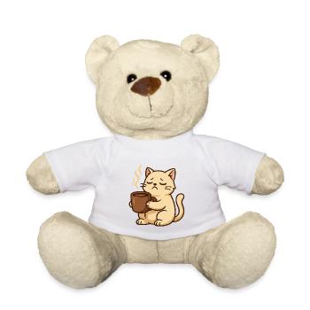 Sleepy Coffee Cat and Coffee Mug - Teddy Bear - white - Front