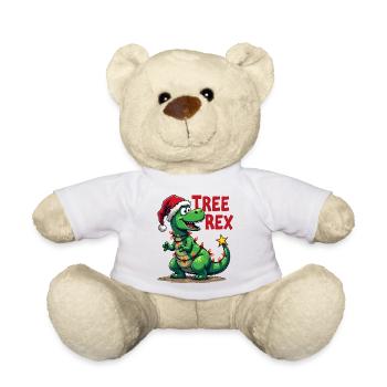Christmas Dino – Lustiger T-Rex mit Weihnachtsbaum - Teddy - Weiß - Vorne