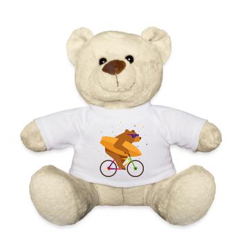 Bear on bicycle with surfboard and sunglasses - Teddy Bear - white - Front