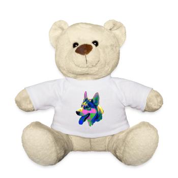 Tête de husky psychédélique Couleurs néon - Nounours - blanc - Devant