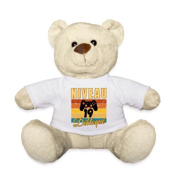 Level 19 Years Birthday Gamer Vintage Humor - Nounours - blanc - Devant