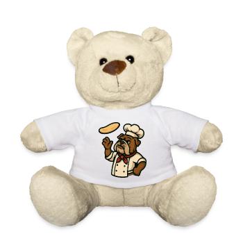 Bulldogge Koch Pizzateig Werfen Cartoon Kunst - Teddy - Weiß - Vorne
