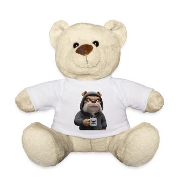 Grim Bulldog Coffee Cartoon Funny Dog - Teddy Bear - white - Front