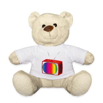 Retro TV mit buntem Bildschirm im Nostalgie Look - Teddy - Weiß - Vorne