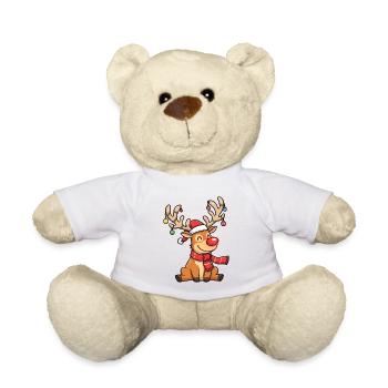 Lustiges Weihnachtsrentier mit Schal und Deko - Teddy - Weiß - Vorne
