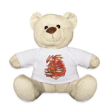 Cute Red Dragon on Stack of Books Gift - Teddy Bear - white - Front