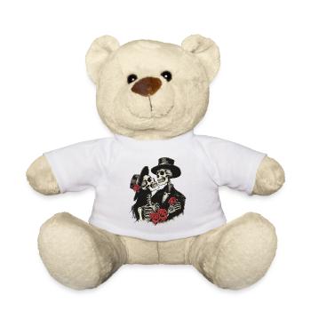 Gothic Skeleton Couple mit Rosen - Teddy - Weiß - Vorne