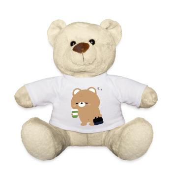 Müder Braunbär mit Kaffee und Tüte - Teddy - Weiß - Vorne
