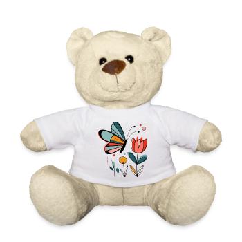 Spring motif butterfly with flowers - Teddy Bear - white - Front