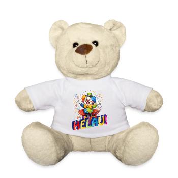 Funny Clown Says HELAU – Carnival Motif - Teddy Bear - white - Front