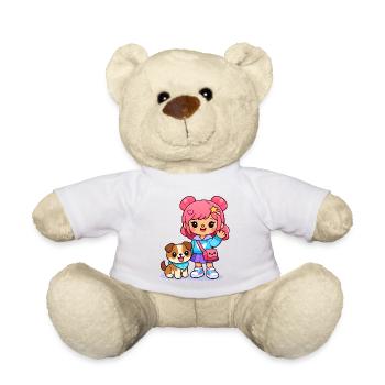 Cute Toka girl - Aesthetic Gamer Girl and Pup - Teddy Bear - white - Front