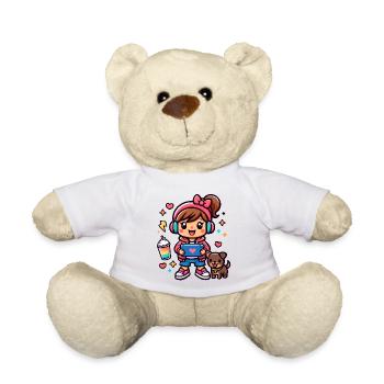 Aesthetic Gamer Girl with a surf tablet and a Pup - Teddy Bear - white - Front