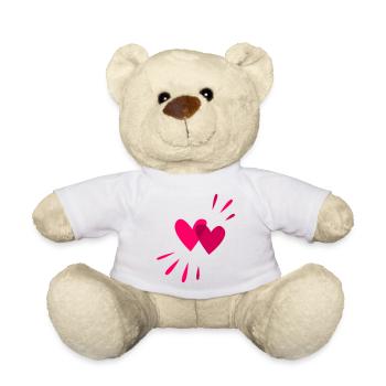 Zwei Herzen passend zum Valentinstag - Teddy - Weiß - Vorne