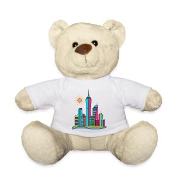 Lebendige abstrakte Stadtsilhouette Moderne farbenfrohe Kunst - Teddy - Weiß - Vorne