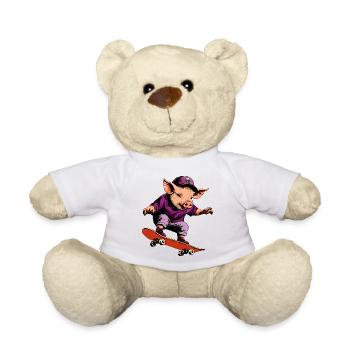 Schweine Skateboard / Skater Schwein - Teddy - Weiß - Vorne