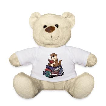 Bookworm Otter Animal Reading Books Art - Teddy Bear - white - Front
