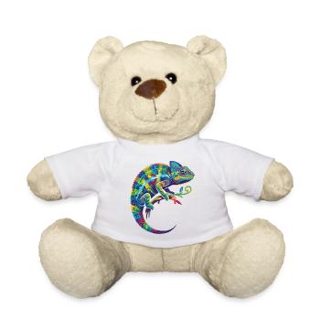 Colorful chameleon sitting on branch motif - Teddy Bear - white - Front
