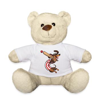Funny dachshund playing cricket - Teddy Bear - white - Front