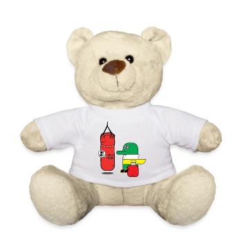Cartoon Boxing Duo: Bold Bag Mascot - Teddy Bear - white - Front