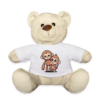 Punch Cute Cartoon Monkey with Stuffed Animal Viral Shirt - Teddy Bear - white - Front