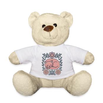 Sleeping Rose Cat in a Flower Wreath - Teddy Bear - white - Front