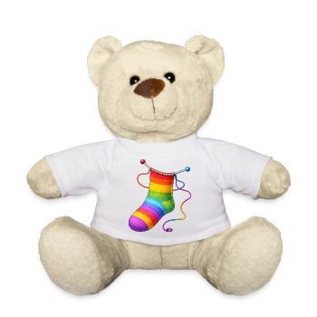 Gestrickte Regenbogen Socke Illustration  - Teddy - Weiß - Vorne