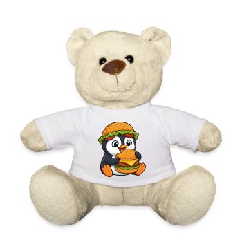 Süßer Pinguin mit Burger Cartoon Motiv - Teddy - Weiß - Vorne